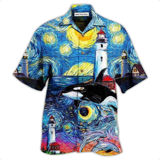 Lighthouse Hawaiian Shirt For Coastal Vacations Warm Weather Events And Daily Style