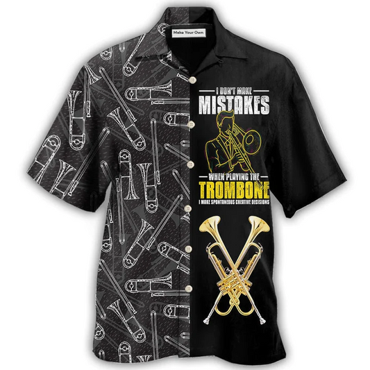 Black Trombone Hawaiian Shirt For Summer Vacation Beach Travel And Casual Wear