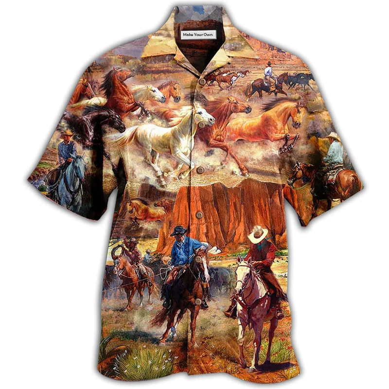 Cowboy Freedom Strong Hawaiian Shirt Design Detail For Beach Days And Holiday Travel