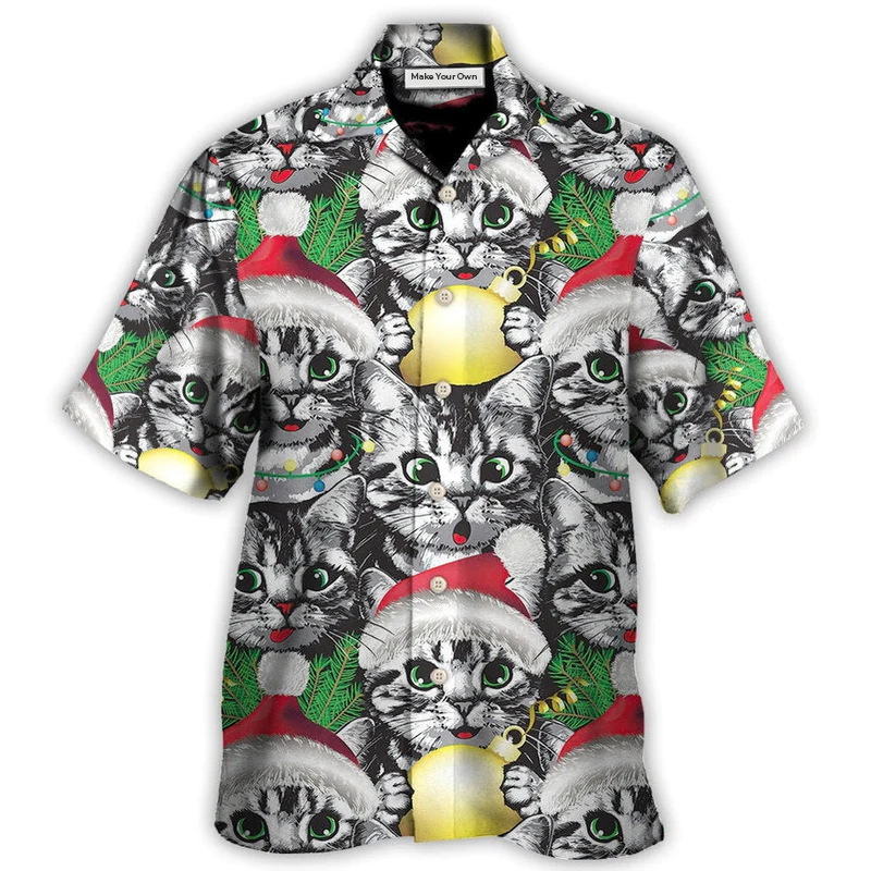 Cat Meowy Christmas Hawaiian Shirt Artwork Detail For Tropical Trips And Casual Outings