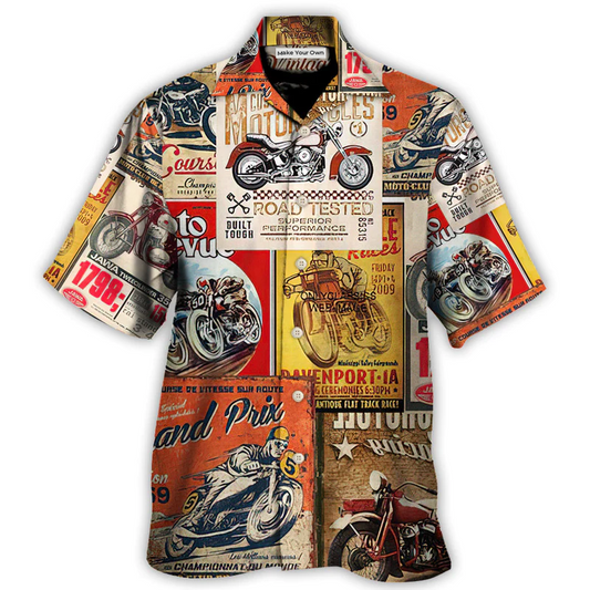 Motorcycle Creative Pattern Hawaiian Shirt Collar And Front View For Thoughtful Gifting