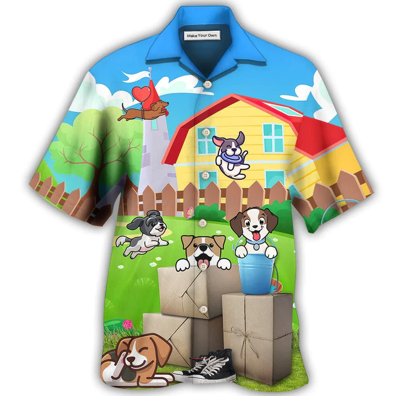 Funny Dog Cartoon Hawaiian Shirt Design View For Casual Summer Styling