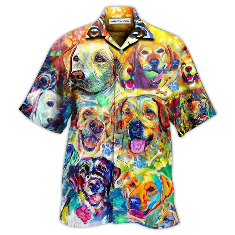 Colorful Labrador Retriever Wet Noses Slobbery Kisses Hawaiian Shirt Pattern Detail For Summer Holidays And Outdoor Fun
