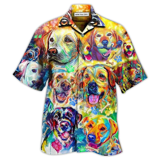 Colorful Labrador Retriever Wet Noses Slobbery Kisses Hawaiian Shirt Pattern Detail For Summer Holidays And Outdoor Fun