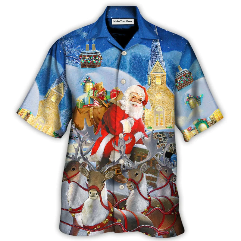 Festive Christmas Reindeer Gift Hawaiian Shirt For Coastal Adventures And Warm Weather Wear