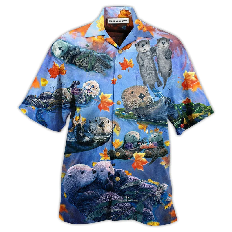 Happy Otter Couple Hawaiian Shirt For Beach Parties And Weekend Getaways