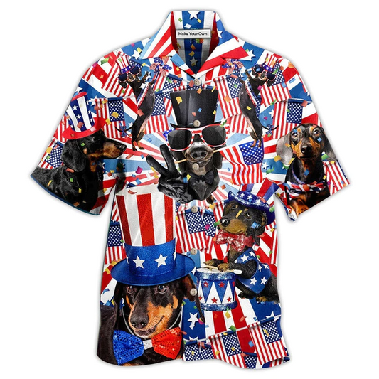 Dachshund Celebrates National Day Hawaiian Shirt For Summer Events And Casual Outdoor Wear