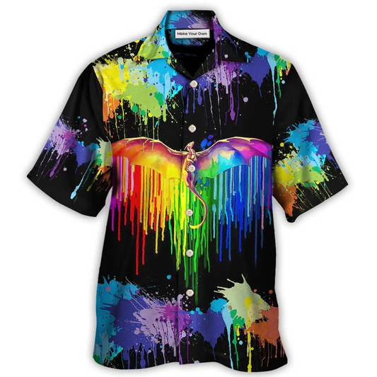 Rainbow Dragon Pride Happiness Hawaiian Shirt Pattern Detail For Vacation Travel And Daily Wear