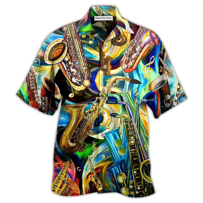 Saxophone Hawaiian Shirt For Tropical Getaways Outdoor Fun And Everyday Wear