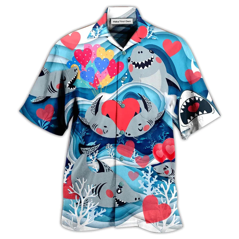 Shark Couple Hawaiian Shirt Artwork Detail For Resort Trips And Outdoor Activities