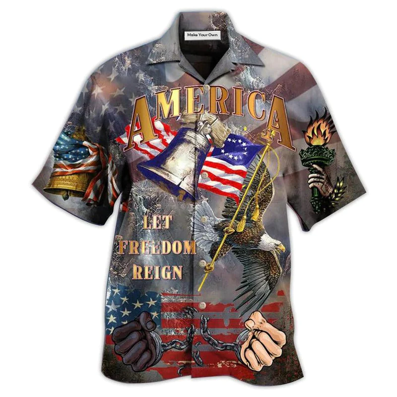 American Freedom Reign Hawaiian Shirt Pattern View For Lightweight Everyday Style