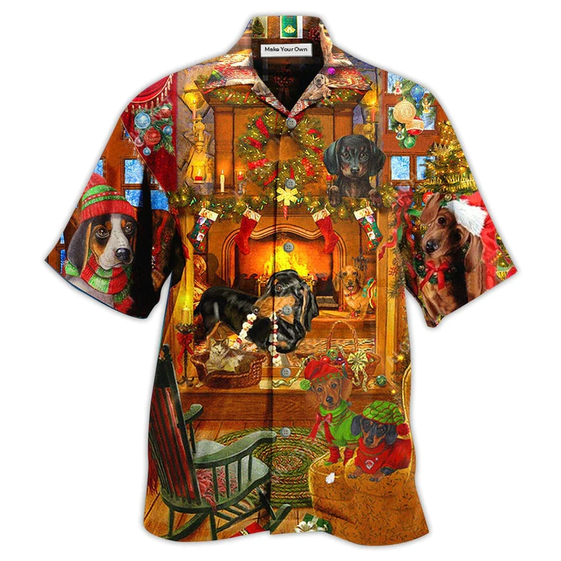 Dachshund Dogs Home Christmas Hawaiian Shirt For Summer Events And Casual Outdoor Wear