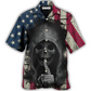 Dark Vintage Skull American Flag Hawaiian Shirt Design Detail For Sunny Adventures And Casual Wear