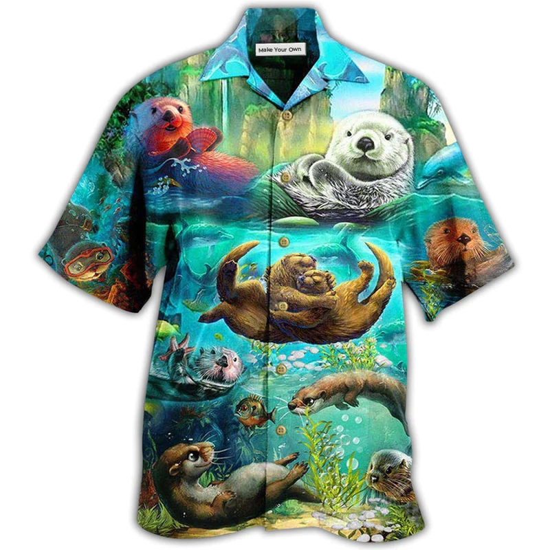 Ocean Otter Hawaiian Shirt For Tropical Parties Vacation Travel And Casual Summer Style