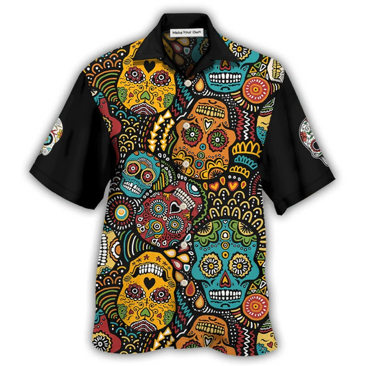 Black Sugar Skull Hawaiian Shirt For Tropical Holiday Resort Parties And Everyday Style