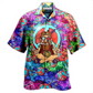 Playful Hippie Peace Hawaiian Shirt For Beach Parties Vacation Travel And Relaxed Casual Style