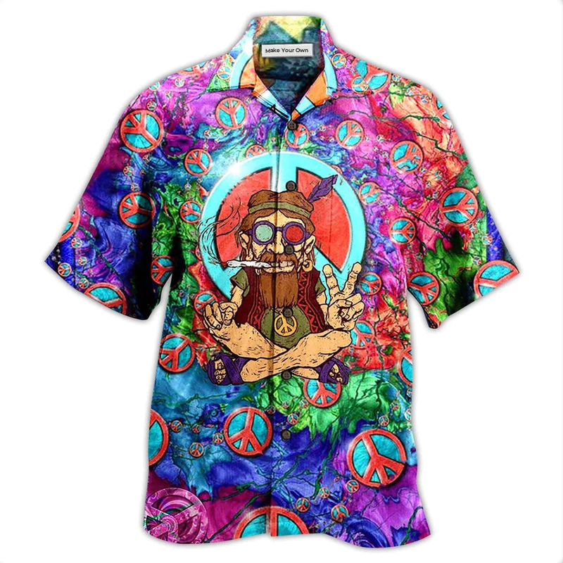 Playful Hippie Peace Hawaiian Shirt For Beach Parties Vacation Travel And Relaxed Casual Style