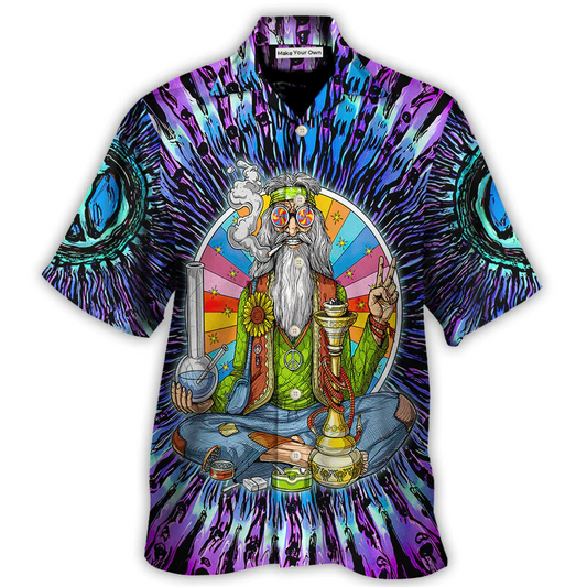 Bohemian Stoner Peace Hawaiian Shirt Pattern Detail For Vacation Travel And Daily Wear