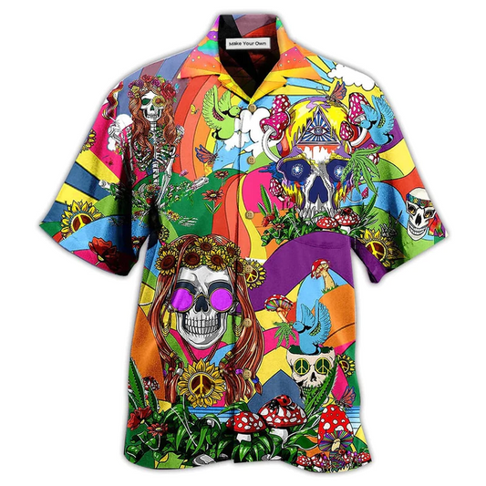 Bohemian Funny Skull Peace Hawaiian Shirt Artwork View For Weekend Travel And Beach Style