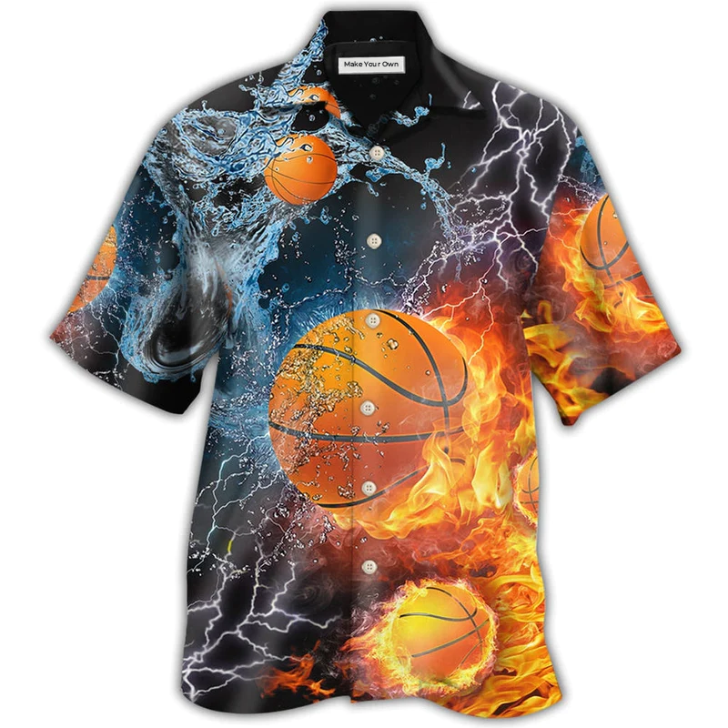 Basketball Fire Water Hawaiian Shirt For Resort Getaways And Comfortable Summer Activities