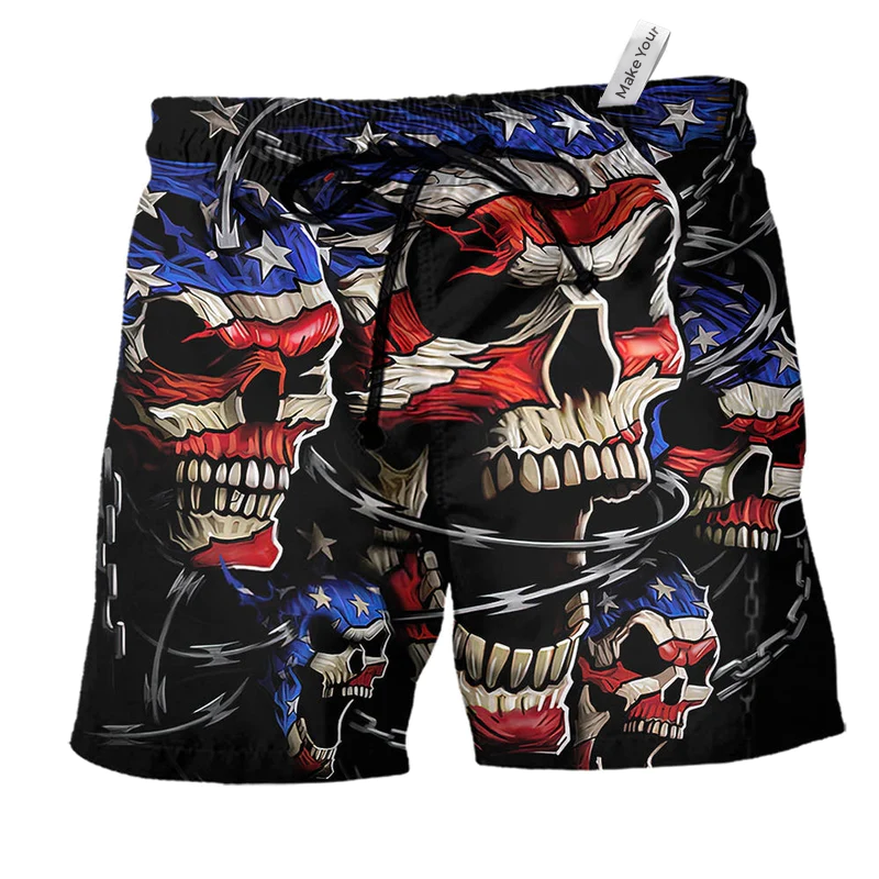 Americana Skull Beach Shorts For Casual Day Trips And Bright Seasonal Outfits