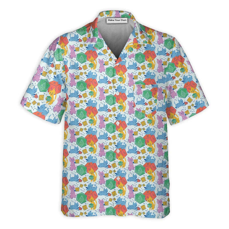 Fantasy Role Cat Dice Hawaiian Shirt Fabric Pattern Detail For Weekend Trips