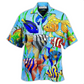 Gold Fish Bounce Hawaiian Shirt Artwork Detail For Tropical Trips And Casual Outings