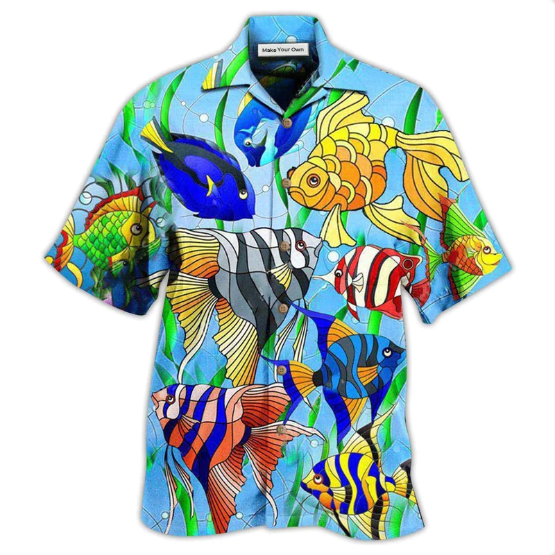 Gold Fish Bounce Hawaiian Shirt Artwork Detail For Tropical Trips And Casual Outings