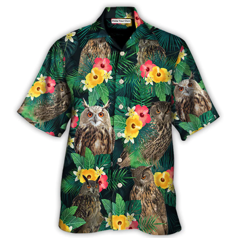 Tropical Floral Owl Summer Vibes Hawaiian Shirt For Resort Getaways And Comfortable Summer Activities