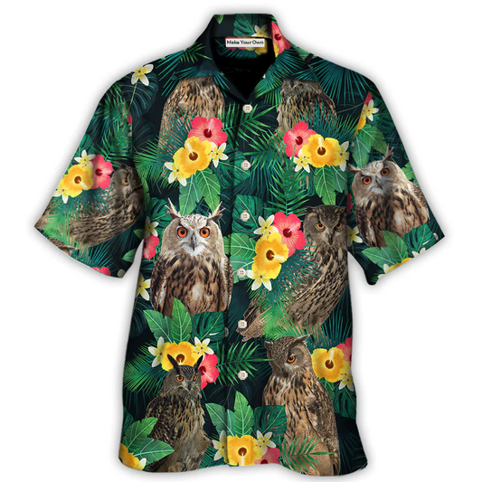 Tropical Floral Owl Summer Vibes Hawaiian Shirt For Resort Getaways And Comfortable Summer Activities