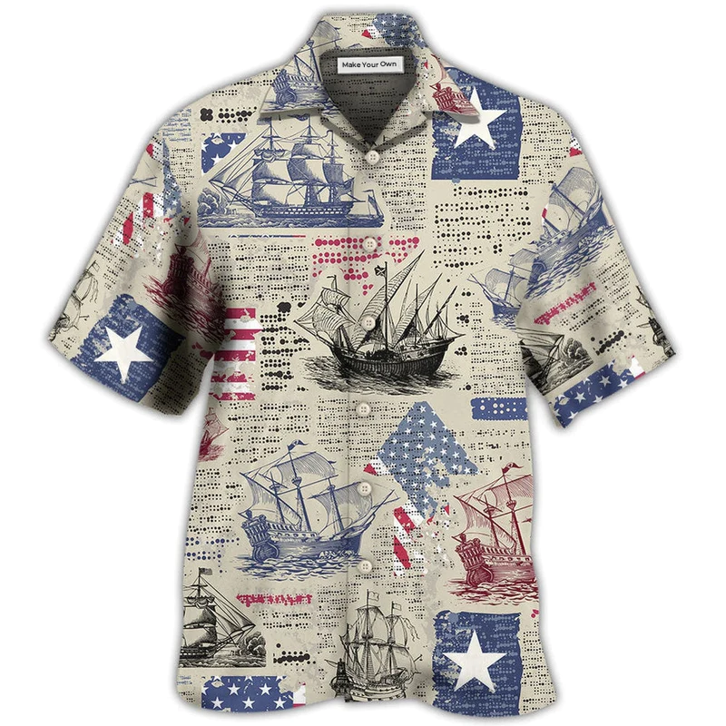 Sailing US Flag Independence Day Hawaiian Shirt For Resort Getaways And Comfortable Summer Activities