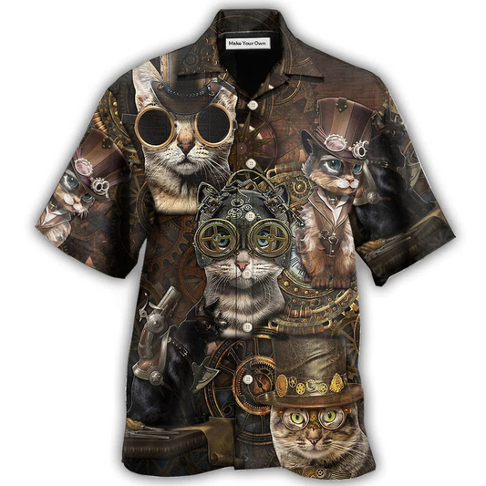 Cat Streampunk Hawaiian Shirt For Summer Vacation And Beach Travel