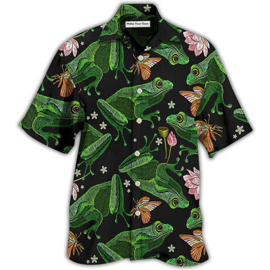 Black Green Frog Hawaiian Shirt For Tropical Getaways Outdoor Fun And Everyday Wear