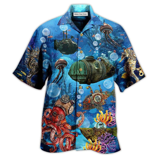 Ocean Steampunk Hawaiian Shirt For Vacation Parties Beach Outings And Relaxed Daily Wear