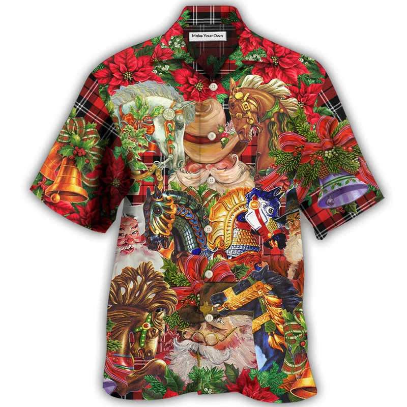 Red Cowboy Santa Christmas Hawaiian Shirt Artwork Detail For Resort Trips And Outdoor Activities