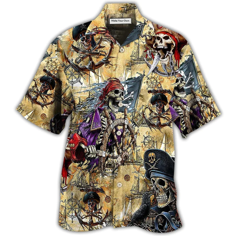 Skull Nautical Pirate Amazing Hawaiian Shirt Design Detail For Beach Days And Holiday Travel