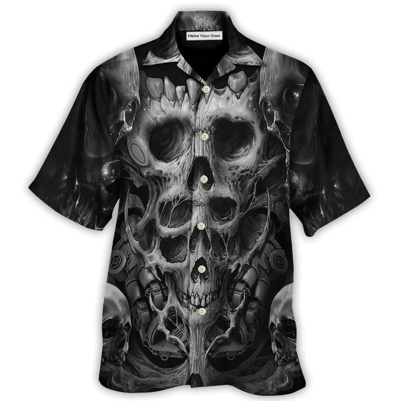 Gothic Dark Skull Hawaiian Shirt Creative Print View For Tropical Vacations