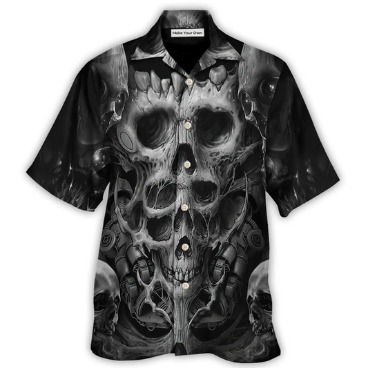 Gothic Dark Skull Hawaiian Shirt Creative Print View For Tropical Vacations
