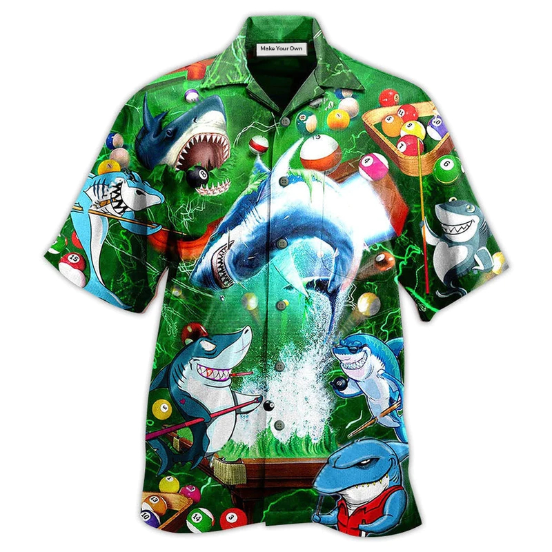 Shark Lots Balls Play Pool Hawaiian Shirt Pattern Detail For Summer Holidays And Outdoor Fun