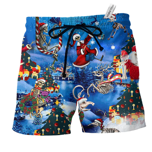 Christmas Skull Beach Shorts For Holiday Cruises And Leisure And Relaxation