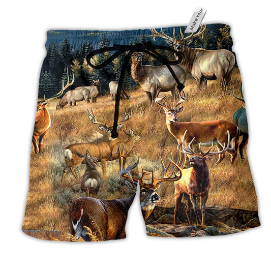 Deer All Good Things Are Wild Hawaiian Print Beach Shorts For Warm Weather Trips And Everyday Use
