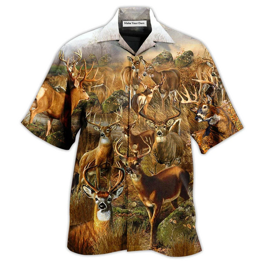Vintage Deer Dry Forest Hawaiian Shirt Pattern View For Lightweight Everyday Style