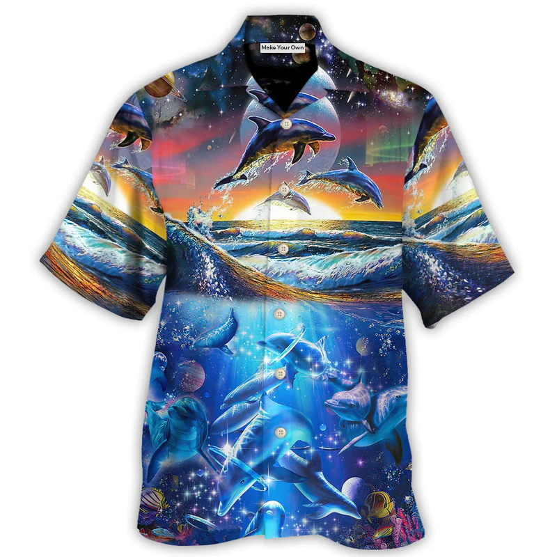 Beach Dolphin Sunshine Swim Sea Drink Wild Air Hawaiian Shirt Tropical Styling View For Casual Outings