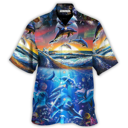 Beach Dolphin Sunshine Swim Sea Drink Wild Air Hawaiian Shirt Tropical Styling View For Casual Outings