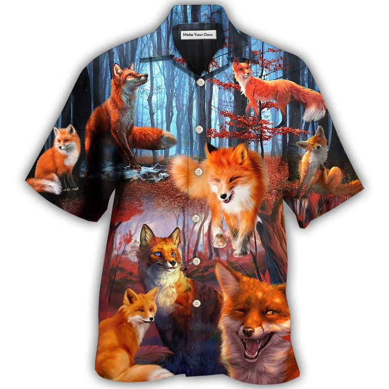 Red Fox Beautiful Forest Hawaiian Shirt For Resort Getaways And Comfortable Summer Activities