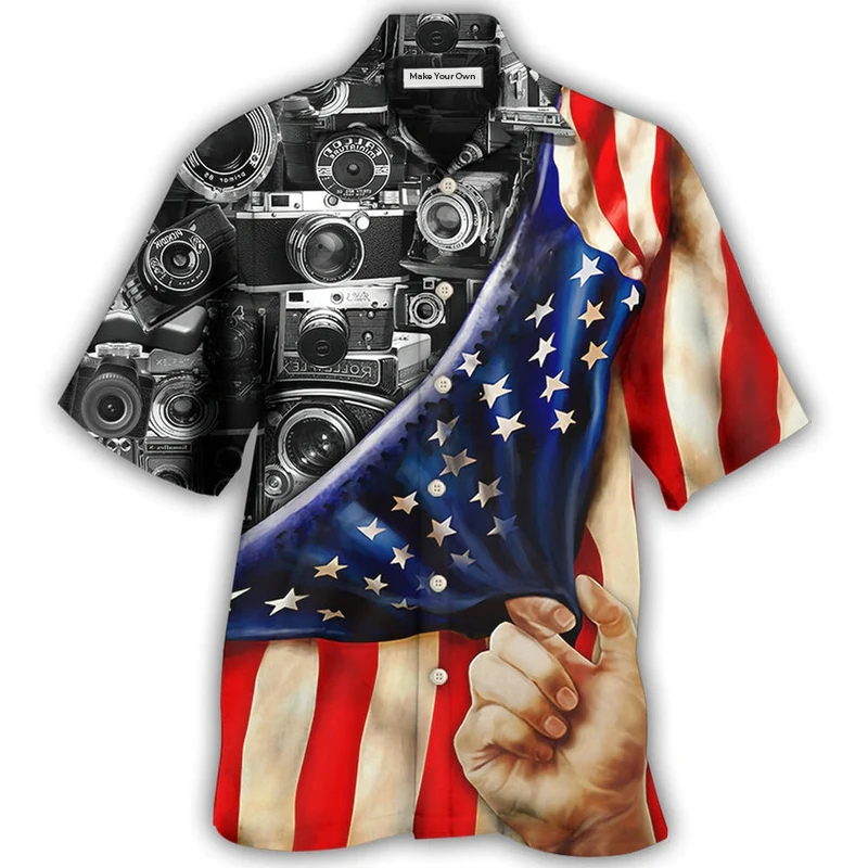 Camera Independence Day American Hawaiian Shirt For Summer Events And Casual Outdoor Wear