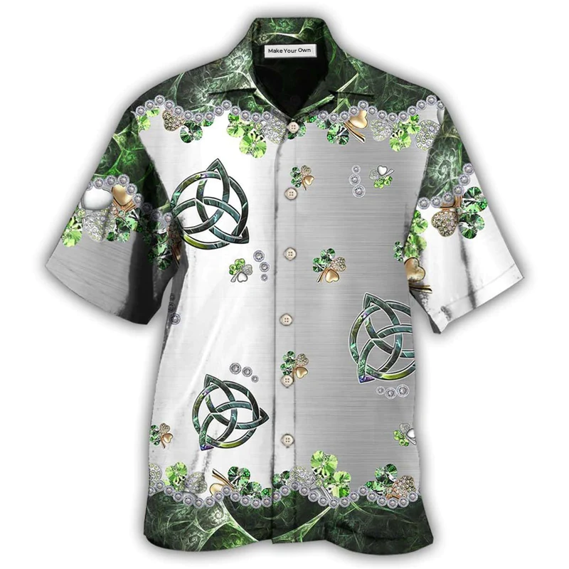 Irish Clover Metal Hawaiian Shirt Design View For Casual Summer Styling