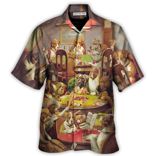 Gambling Dog Poker Hawaiian Shirt All Over Print Detail For Casual Outings
