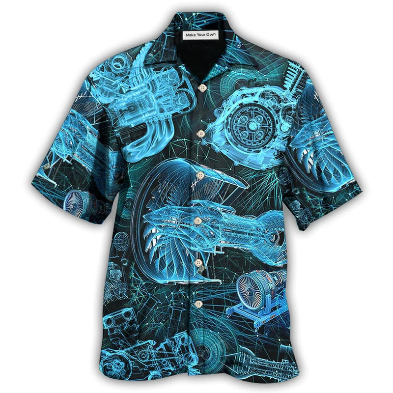 Engine Amazing Blueprint Hawaiian Shirt For Summer Events And Casual Outdoor Wear