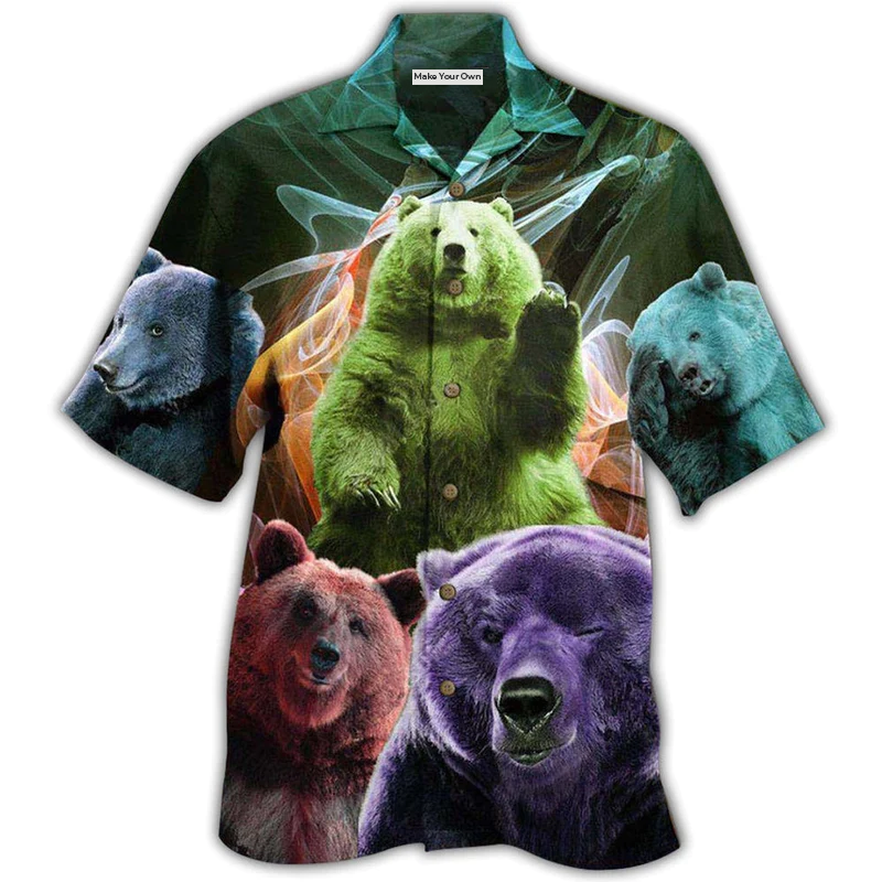 Neon Bear Ligh Hawaiian Shirt Artwork View For Coastal Escapes And Resort Style